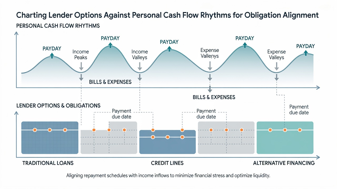 Graph showing alignment between personal income cycles and selected lender repayment options over a 12-month period